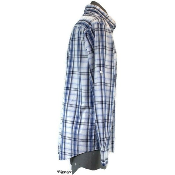 Joseph Abboud Men Button Up Shirt Classic Fit Blue Royal Stewart Plaid Cotton XL - Picture 4 of 8